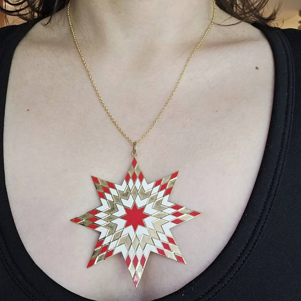 Vintage Bohemian Oversized Red & Gold Star Ornate Boho Necklace